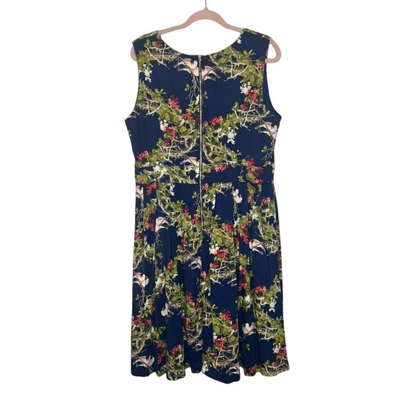 Jolie Moi Blue Bird Floral Sleeveless A-line Pleats Lined Midi Dress Size 18 - Picture 4 of 9
